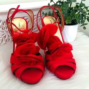 Audrey Brooke red rose heeled sandals